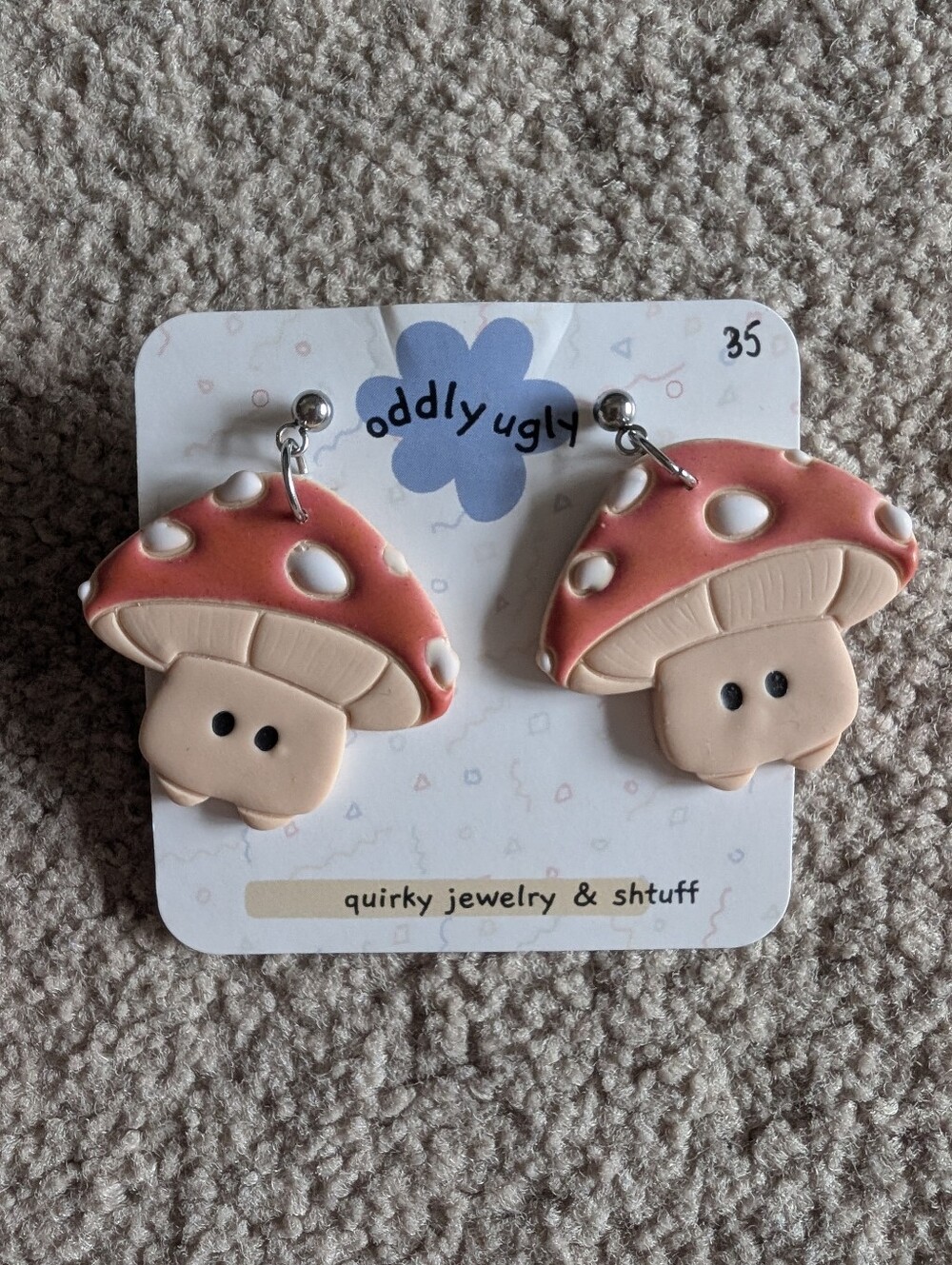 NWT Oddly Ugly kitsch Novelty Mushroom Boho Dangle Earrings